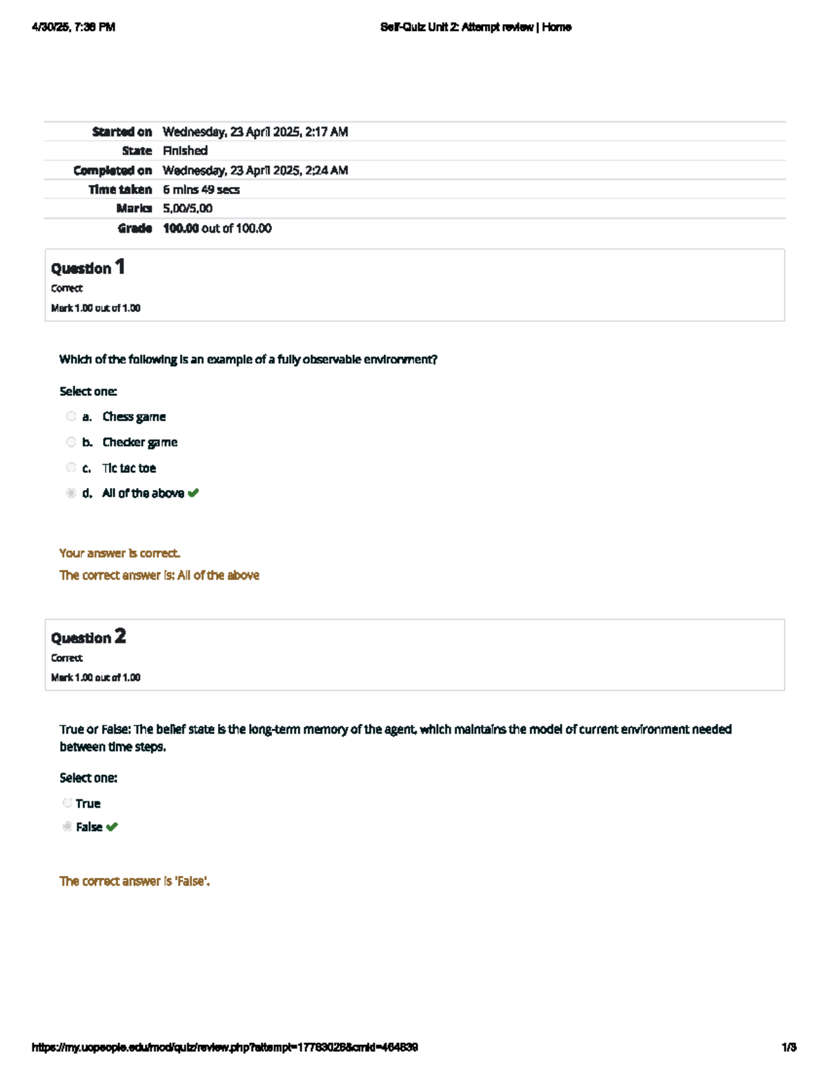 CS 4408 Self Quiz: Unit 2 Attempt Review and Answers - Studocu