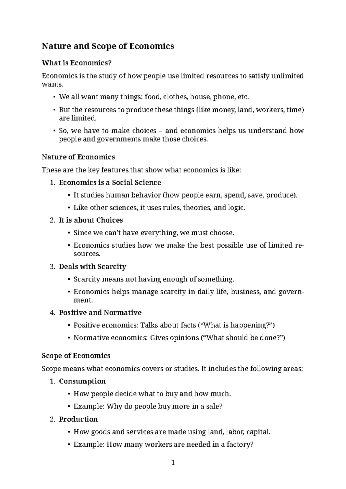 Economics Notes: Nature, Scope, and Key Concepts - Studocu