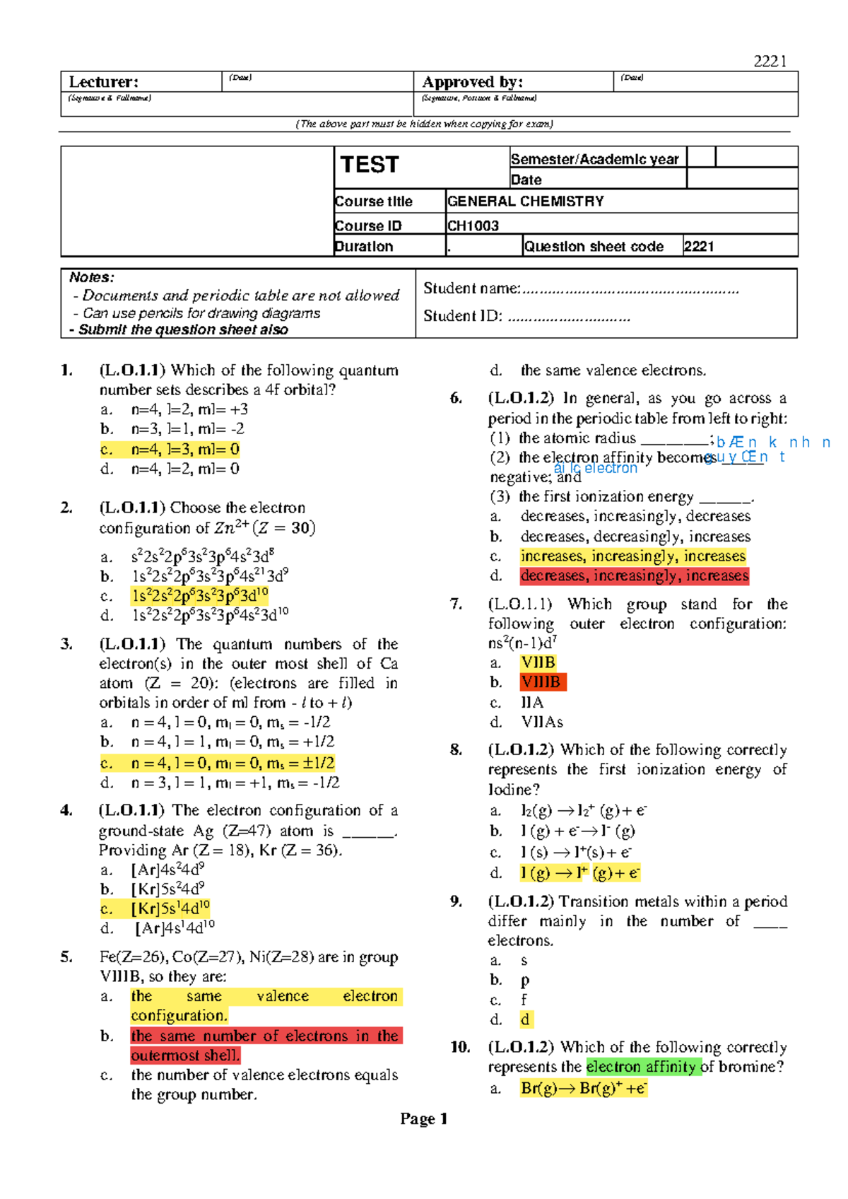 GKHK222 - General Chemistry Test Preparation Notes - Studocu