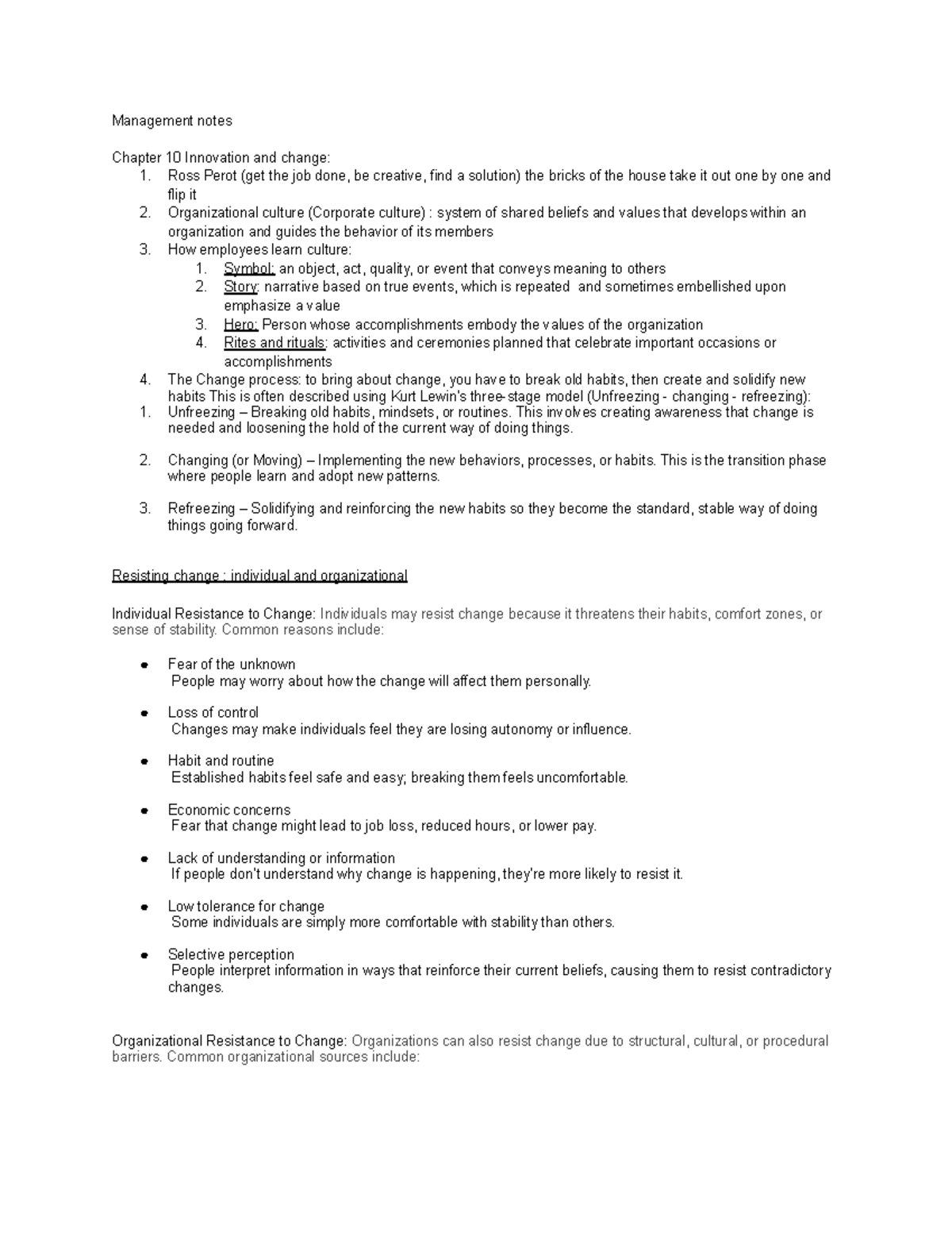 Management Notes: Chapter 10 - Innovation and Change - Studocu