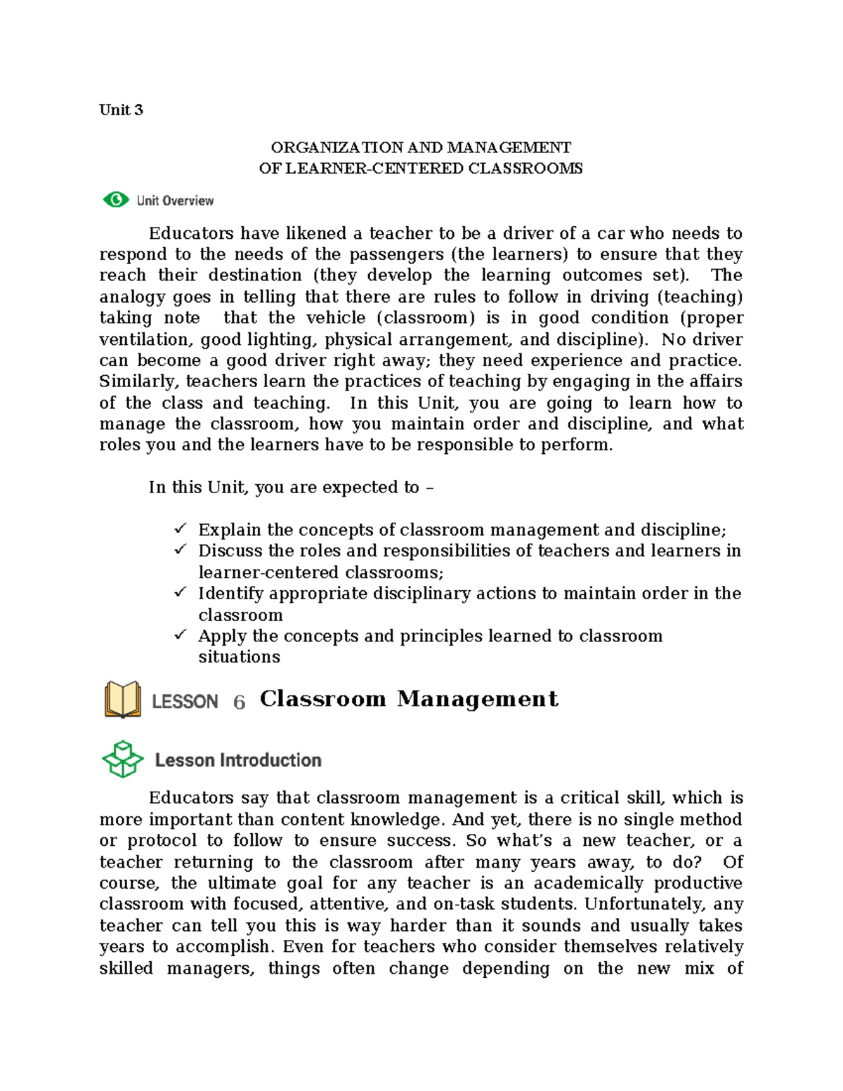 EDUC 31 Unit 3 Lesson 6 Effective Classroom Management Strategies - Studocu