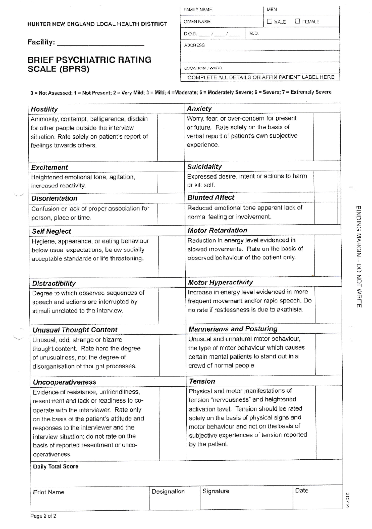 BPRS Assessment Tool for NURS2103 - Evaluation Scoring Guide - Studocu