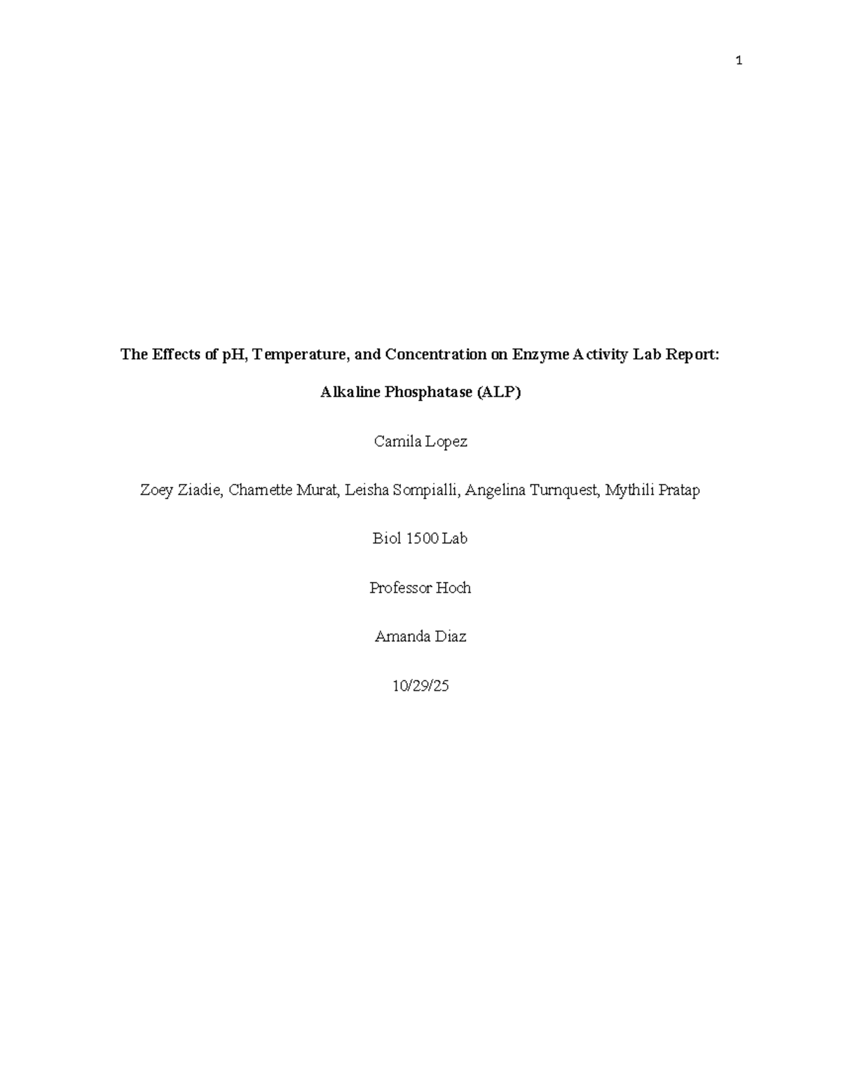 Biol 1500 Lab Final Report: Enzyme Properties of Alkaline Phosphatase ...