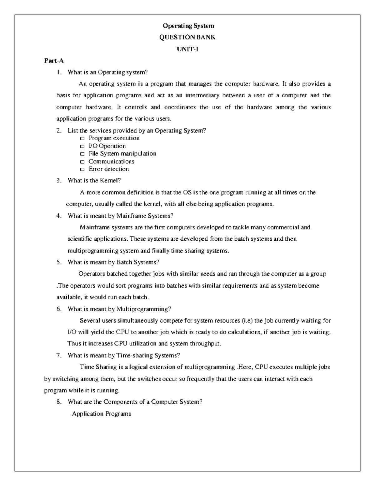 QB UNIT-I - Operating Systems Concepts and Notes - Studocu
