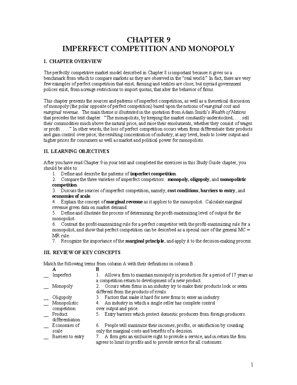 CHAPTER 9: IMPERFECT COMPETITION AND MONOPOLY OVERVIEW - Studocu