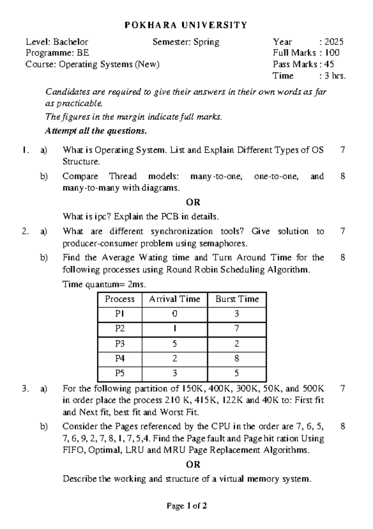 OS 2025 - Past Year Questions for Operating Systems Exam - Studocu
