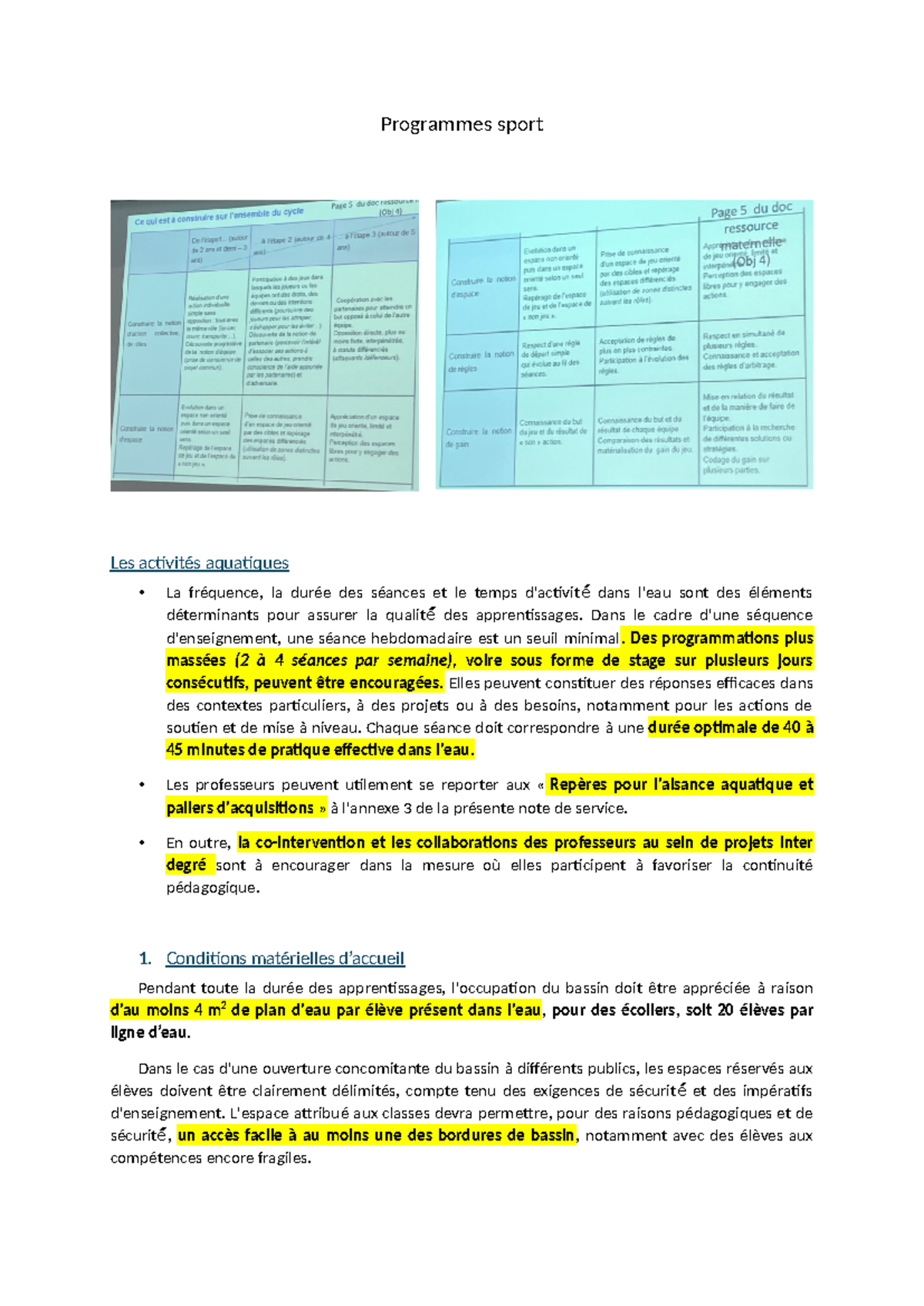 Programmes sport - Programmes sport Les activités aquatiques La ...
