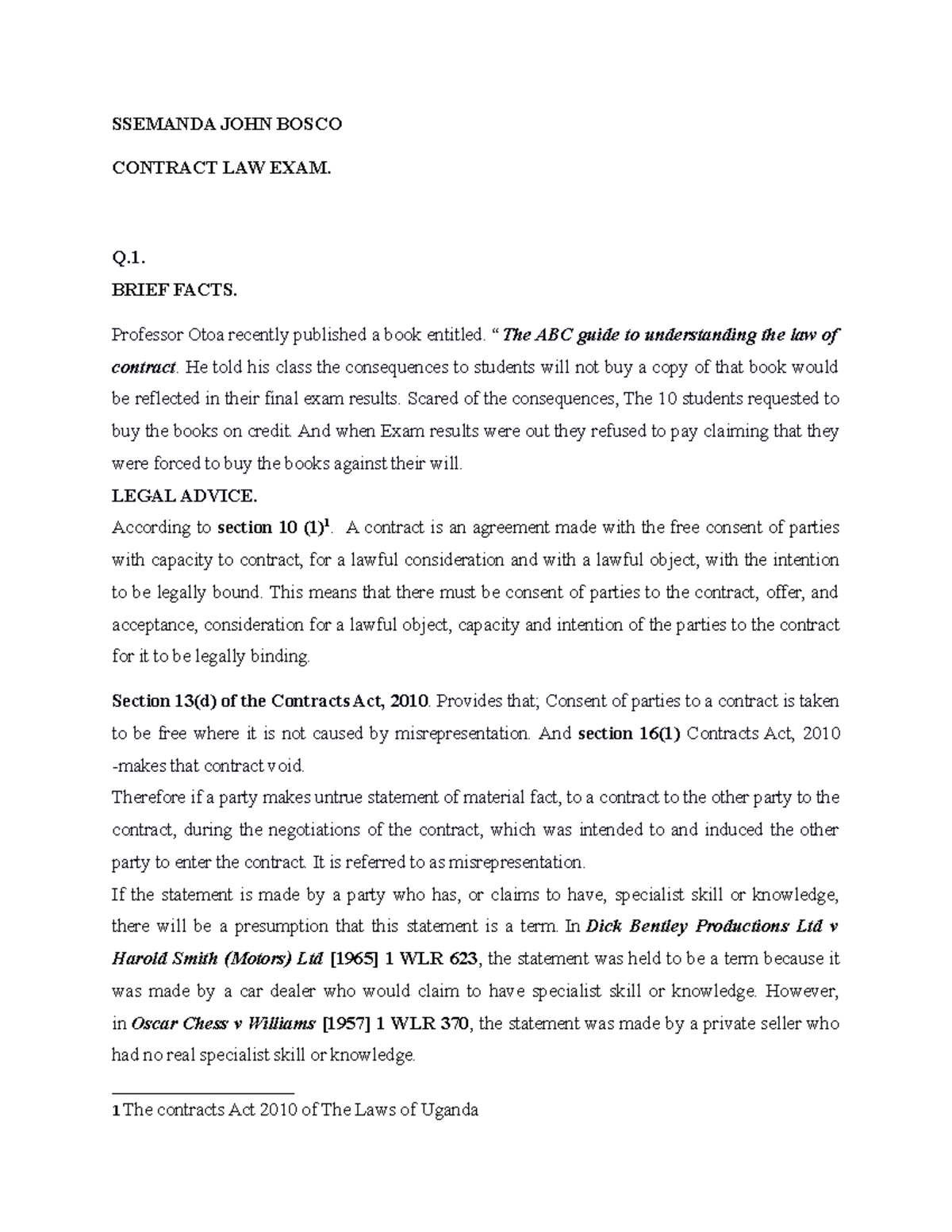Contract Law 2 Final Exam Review & Case Analysis - Studocu