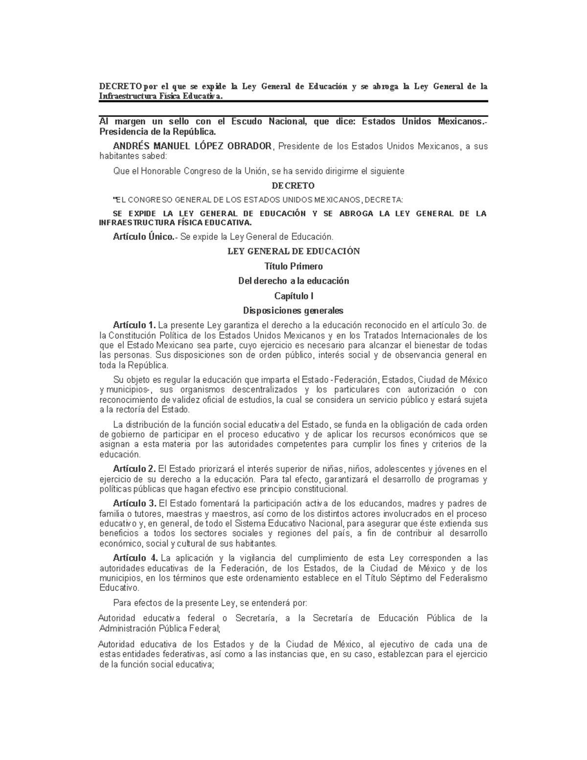 LEY General 2019 - DECRETO por el que se expide la Ley General de ...