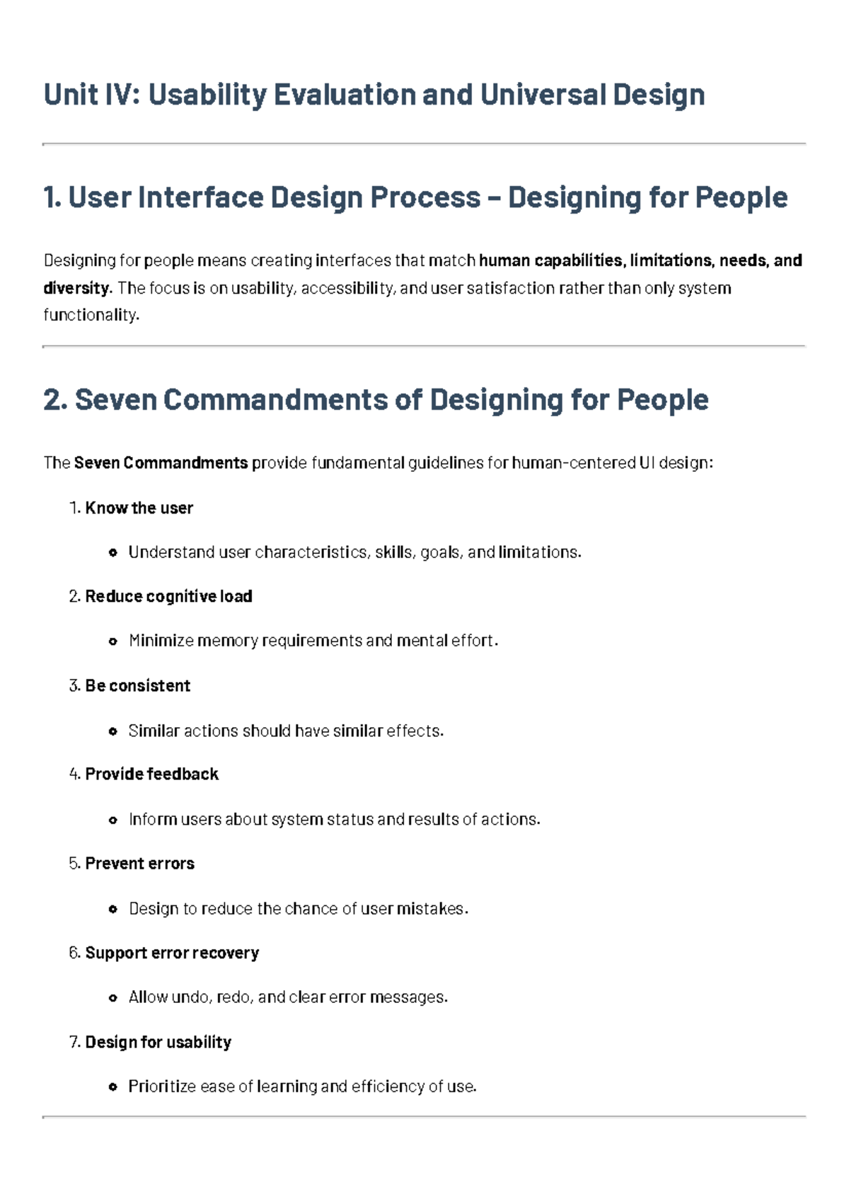 Unit 4: Usability Evaluation & Universal Design in HCI - Studocu