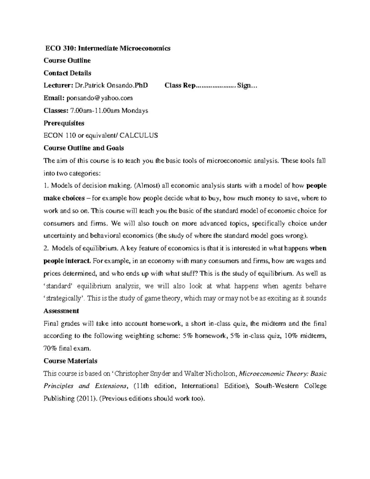 ECO 310: Intermediate Microeconomics Course Syllabus and Assessment ...