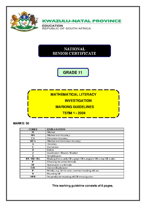 Mathematical Literacy P1 Midyear Exam Memo NSC Grade 12 Limpopo 2025 ...