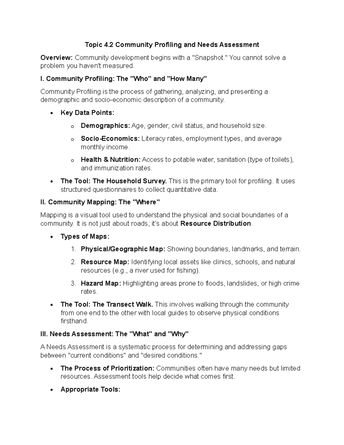 Topic 4.2 - Overview of Community Profiling & Needs Assessment - Studocu