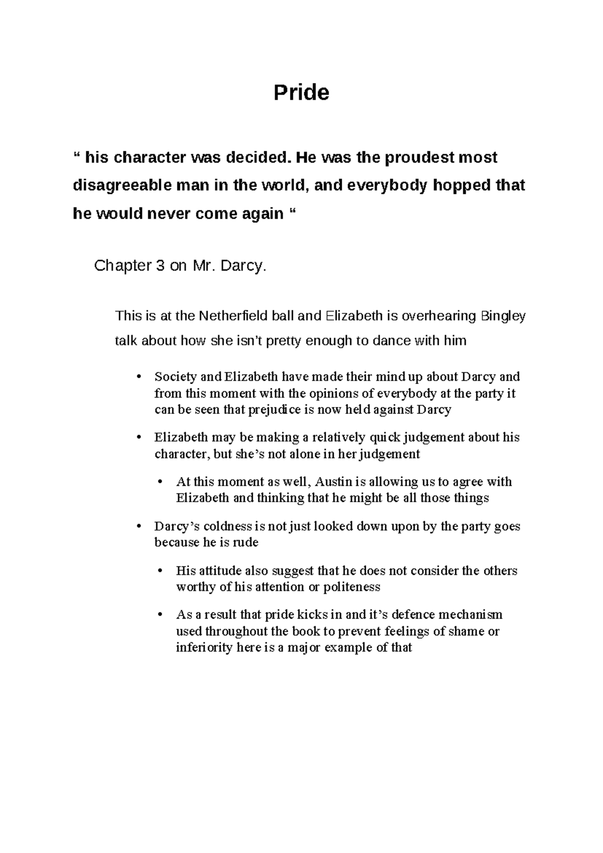 Pride and Prejudice Analysis: Character Judgments in Chapters 3, 7, 29 ...