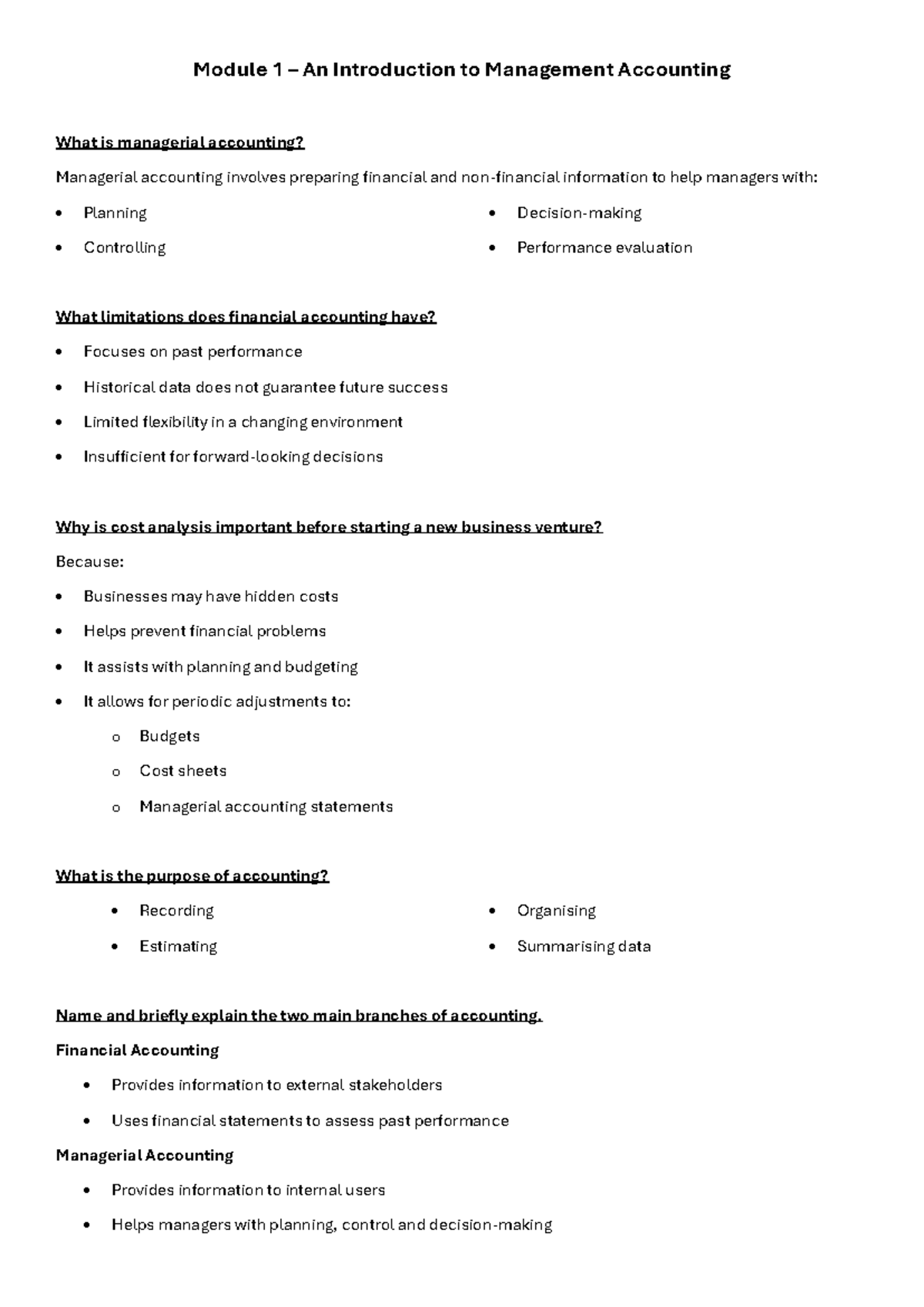 Module 1: Intro to Management Accounting Concepts and Practices - Studocu