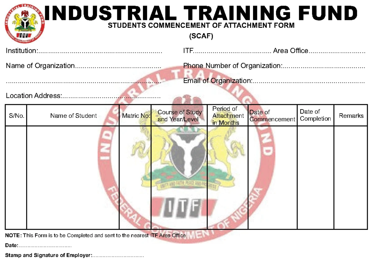 Scaf - Student commencement attachment form - INDUSTRIAL TRAINING FUND ...