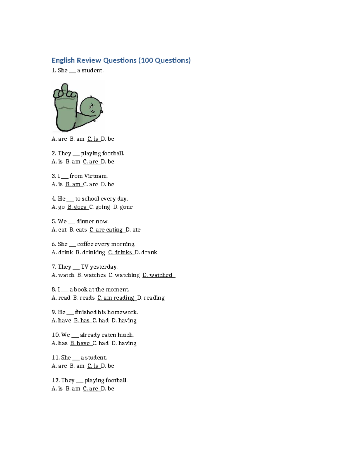 English Review Questions (100 Qs) for Practice - Studocu