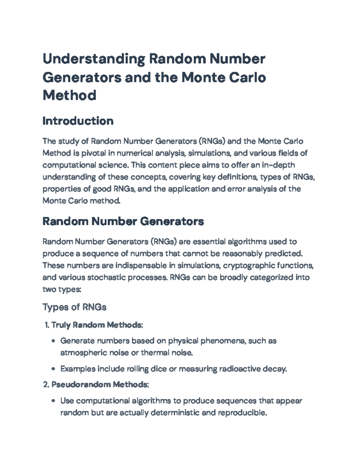 Random Number Generators and Monte Carlo Method Explained ...