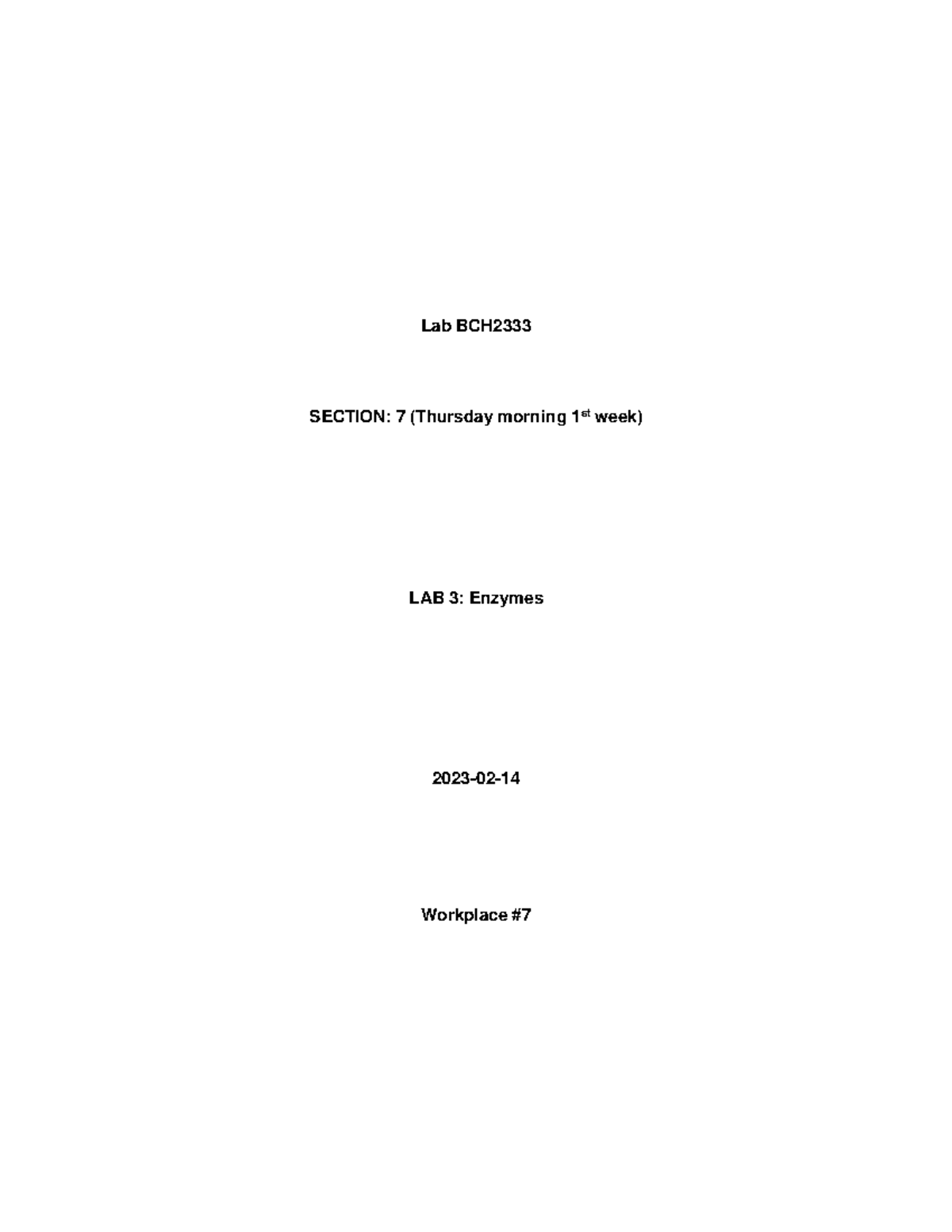 2023 BCH L3 - Lab Report 3: Enzyme Activity & Inhibition Analysis - Studocu