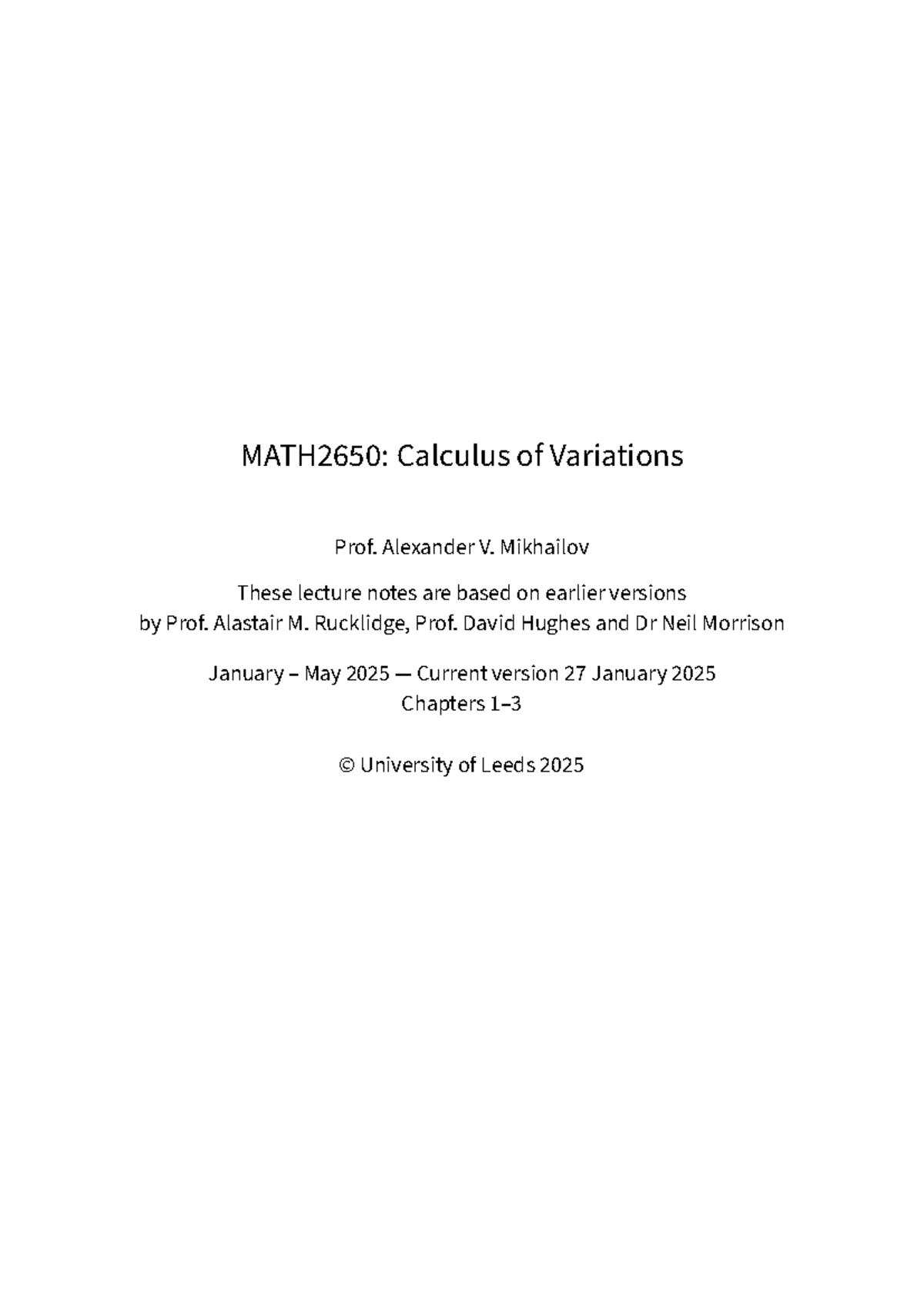 MATH2650: Lecture Notes on Calculus of Variations - University of Leeds ...