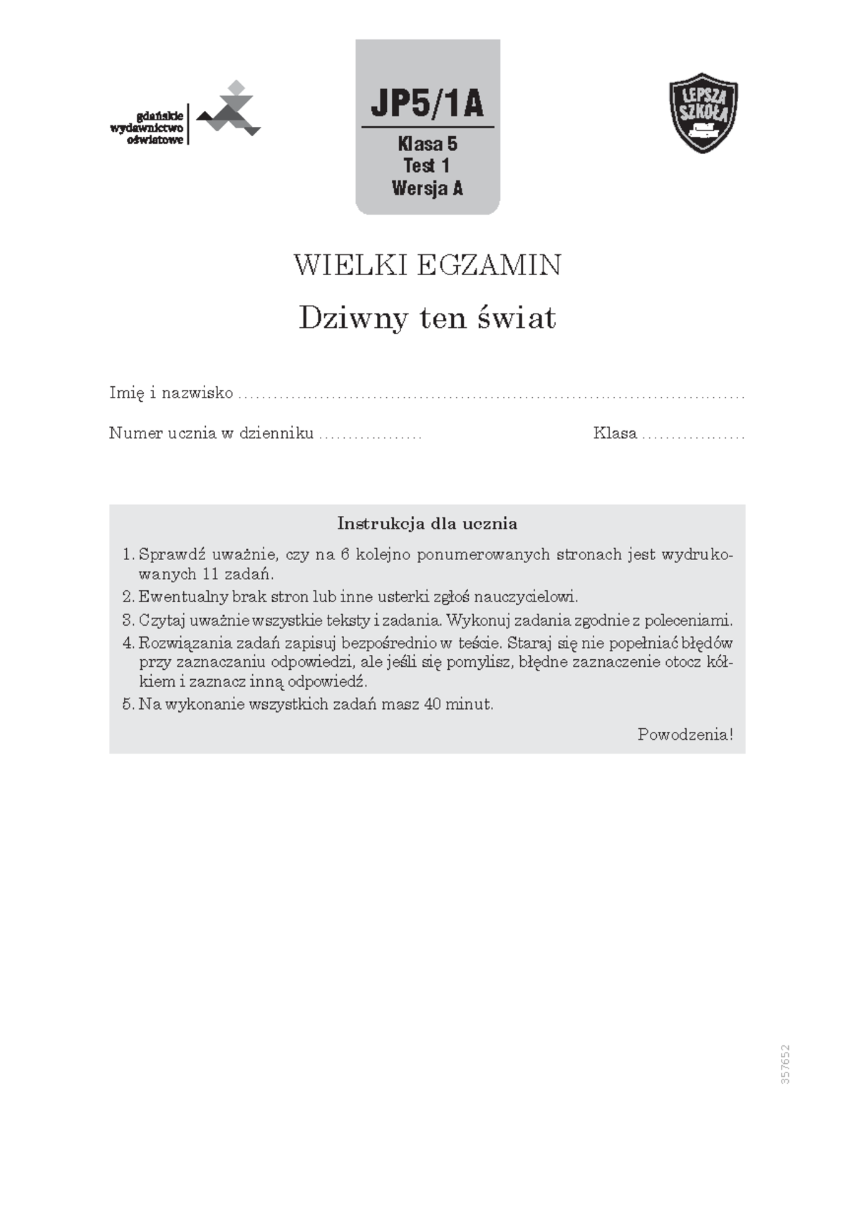 Sprawdzian Z J Polskiego Kl 5 Dziwny Ten świat