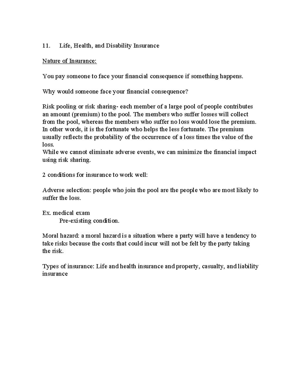 Lecture Note-3: Life, Health, and Disability Insurance Overview - Studocu