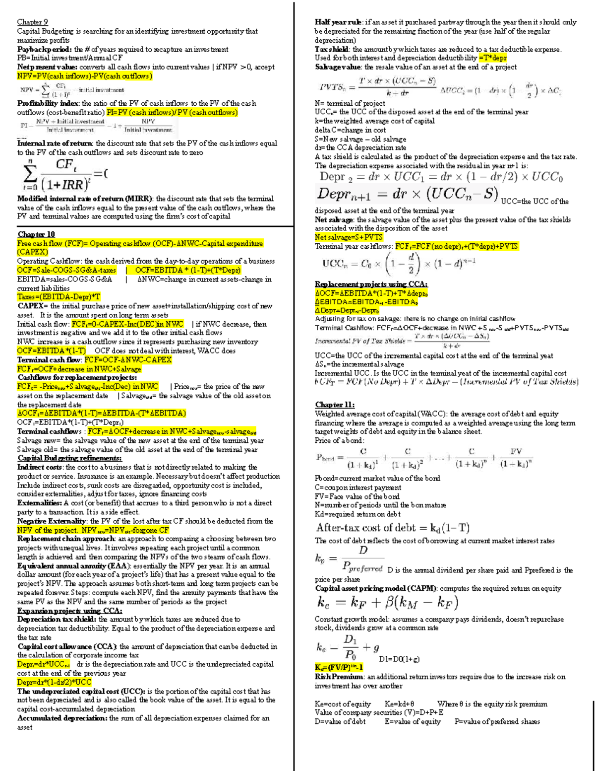 BU393 Midterm Cheat Sheet: Key Concepts in Capital Budgeting - Studocu