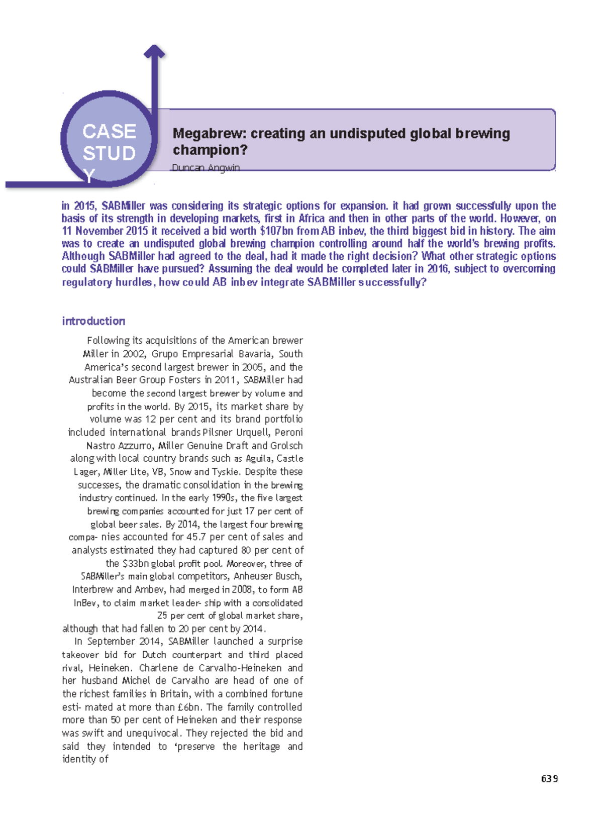 CASE Study - Megabrew: Forming a Global Brewing Leader in 2015 - Studocu