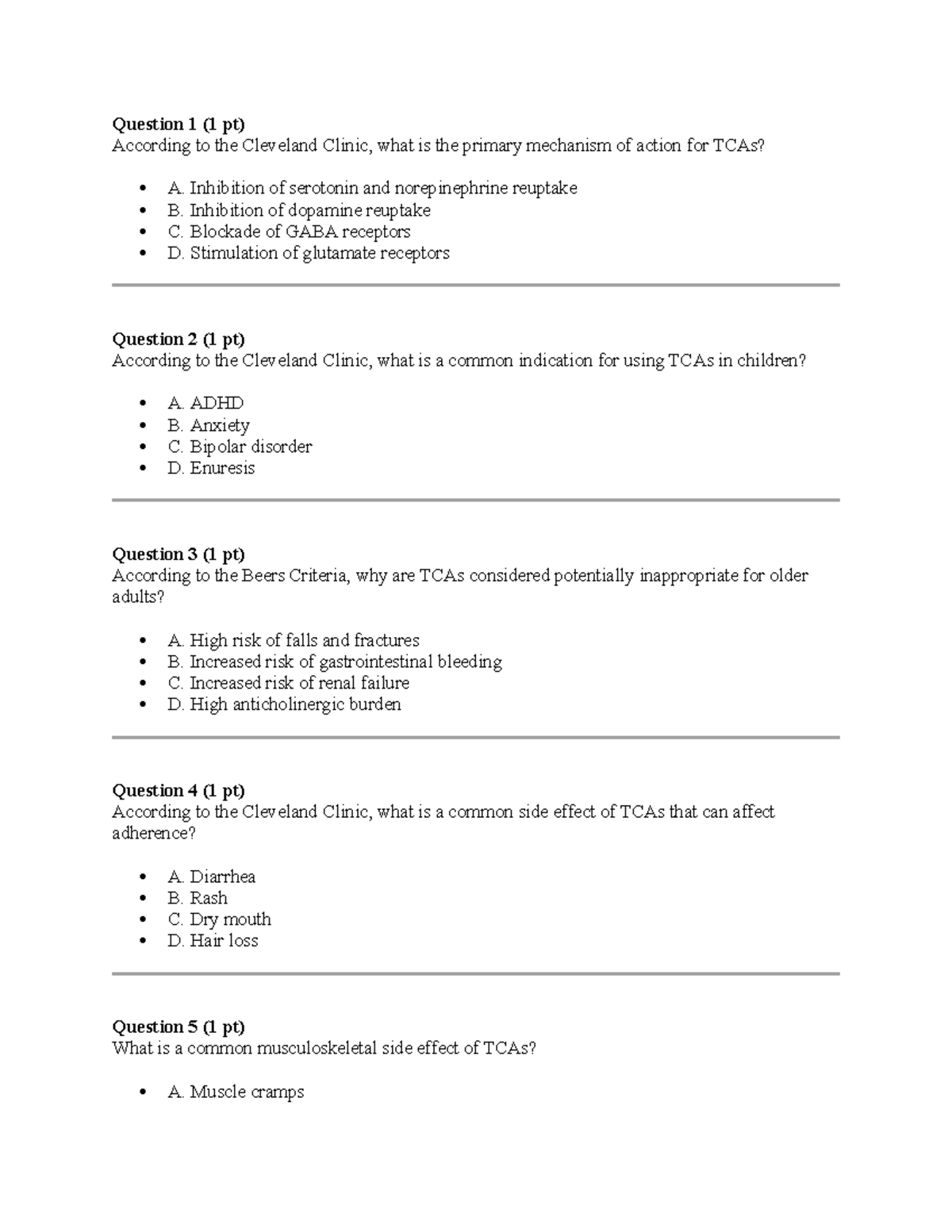 6630 Week 4 Quiz - TCAs and MAOIs Overview - Studocu