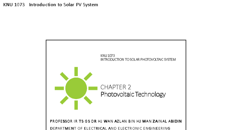 KNU 1073: Introduction to Solar Photovoltaic Systems - Chapter 2 ...