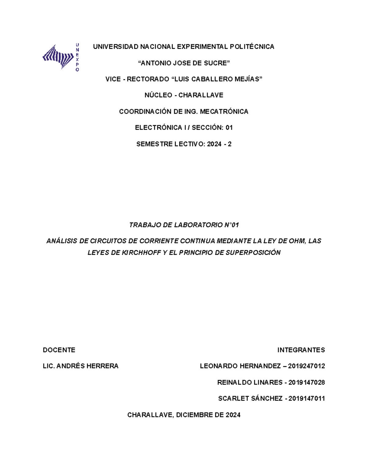 Informe De Laboratorio Universidad Nacional Experimental Polit Cnica Antonio Jose De Sucre