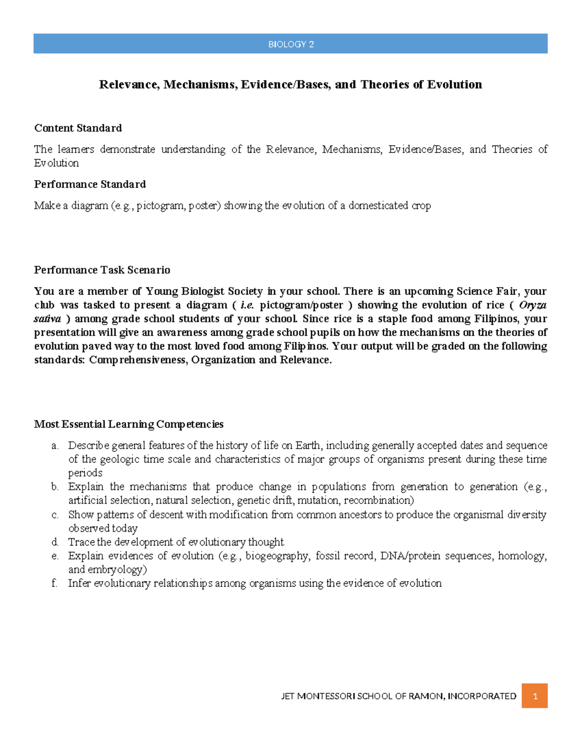 BIOLOGY 2: Evolution Mechanisms, Theories, and Relevance Module - Studocu