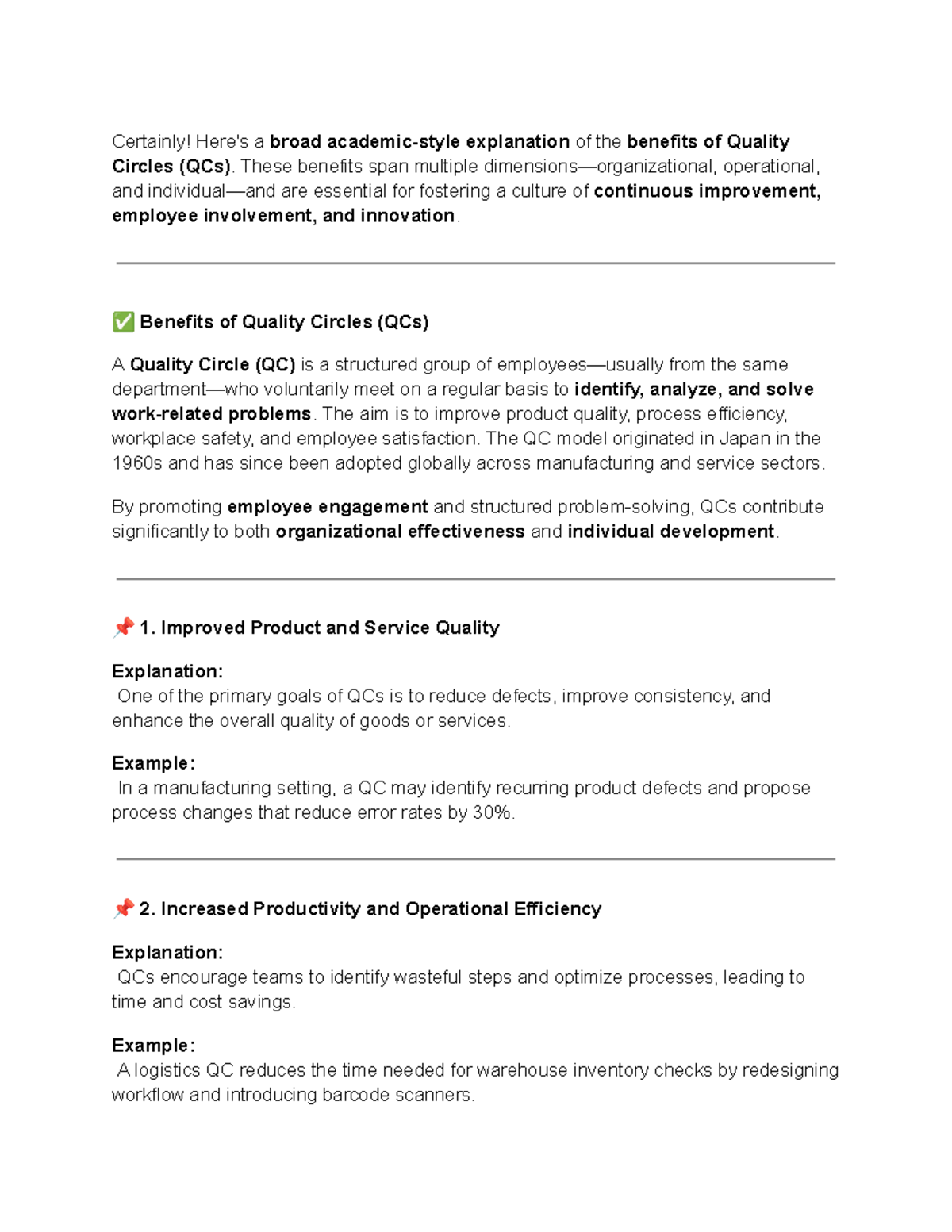 TQM Notes: Exploring the Benefits of Quality Circles (QCs) - Studocu