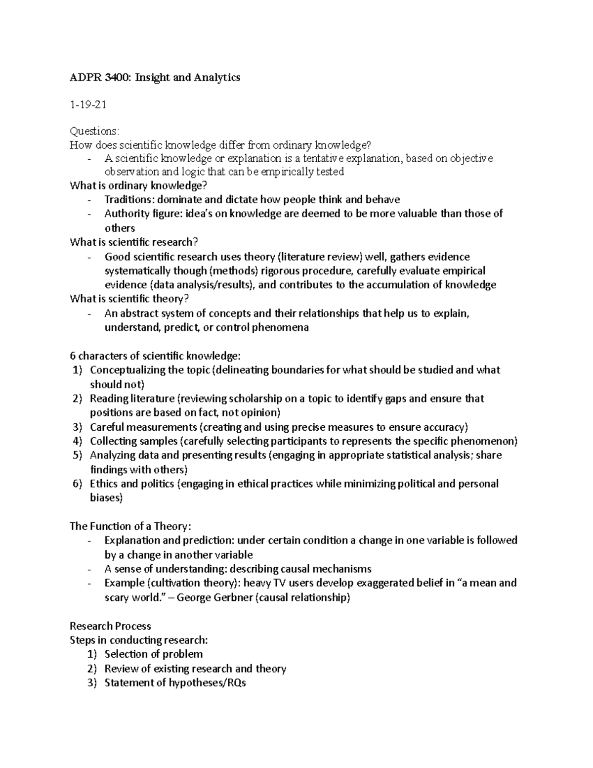 ADPR 3400 - Midterm Lecture Notes on Research Insights & Methods - Studocu