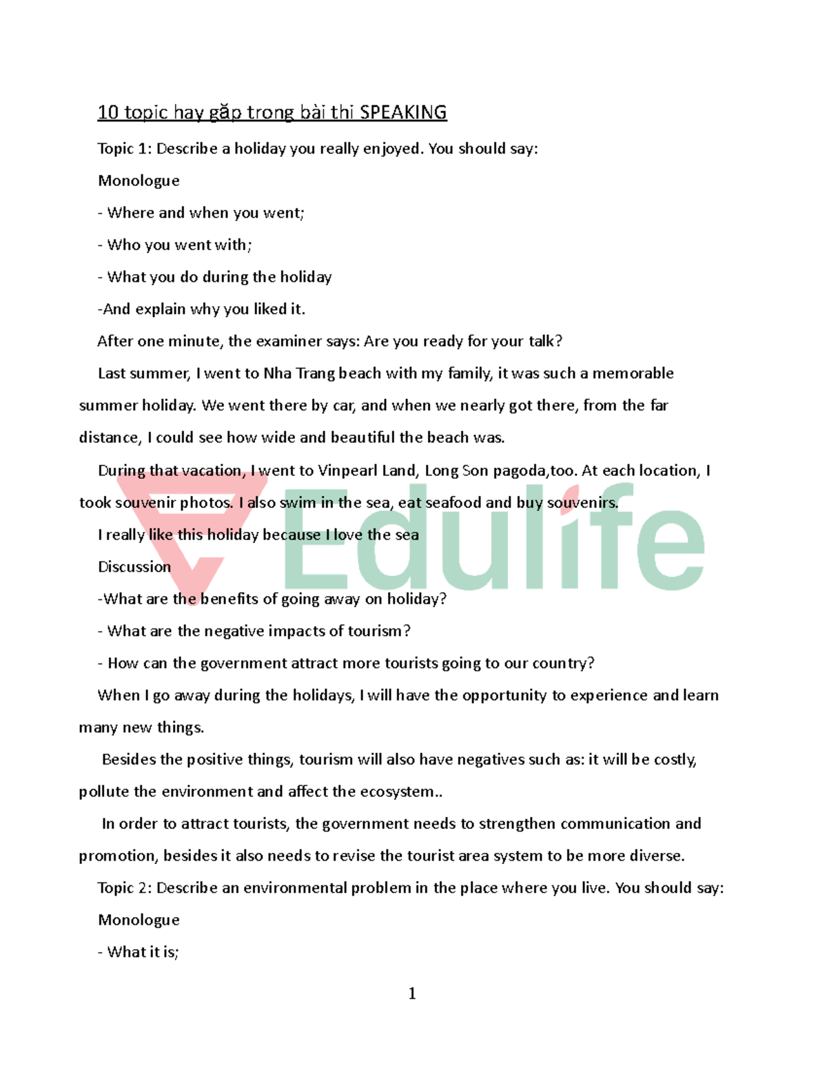 10 Common Topics for Speaking Exam Preparation in English - Studocu