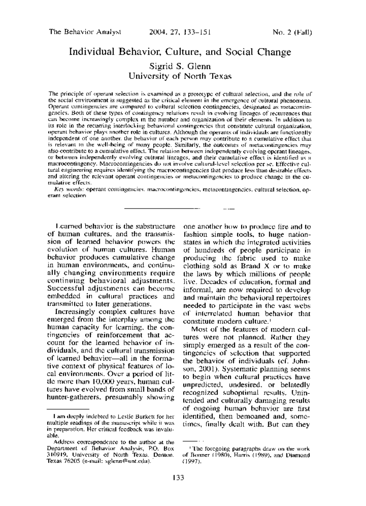 Individual Behavior and Cultural Change: Insights from Behavior ...