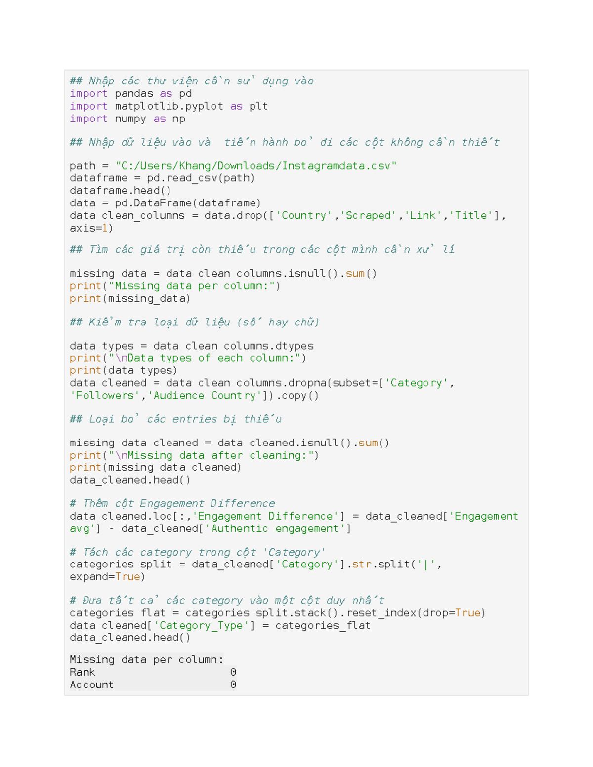 ## Python Code for Analyzing Instagram Database (CS101) - Studocu