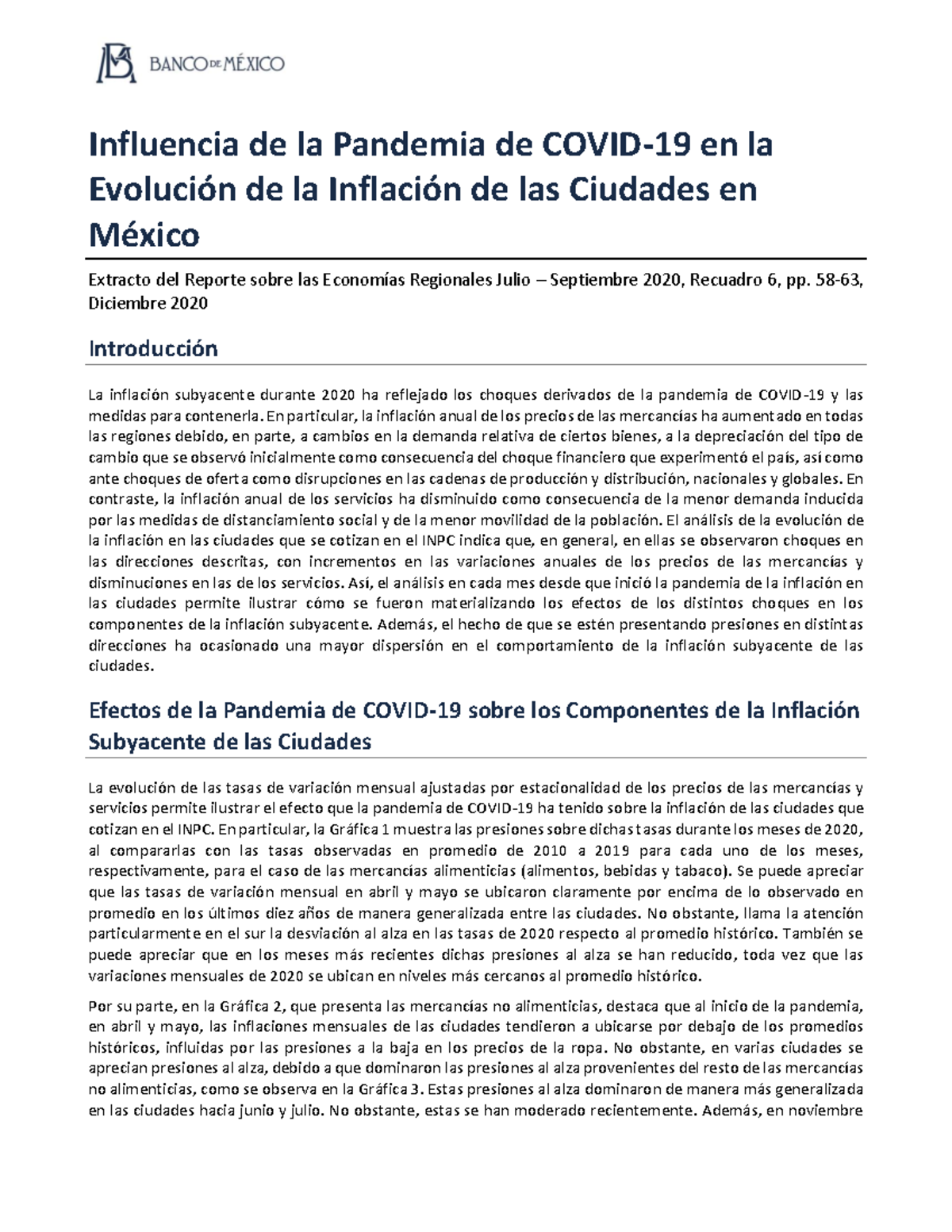 Efectos de la Pandemia en la Inflación de Ciudades en México: Análisis ...