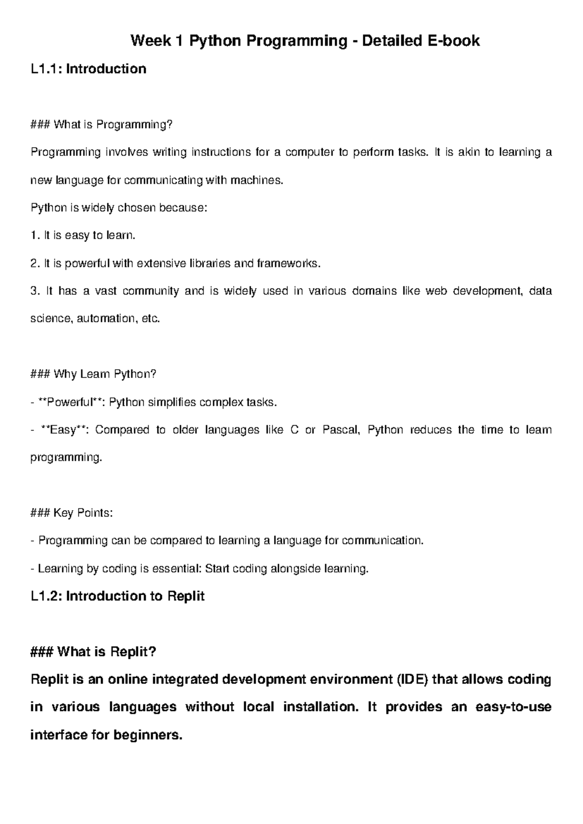 Week 1 Python Programming - Detailed Ebook Part 1 Overview - Studocu