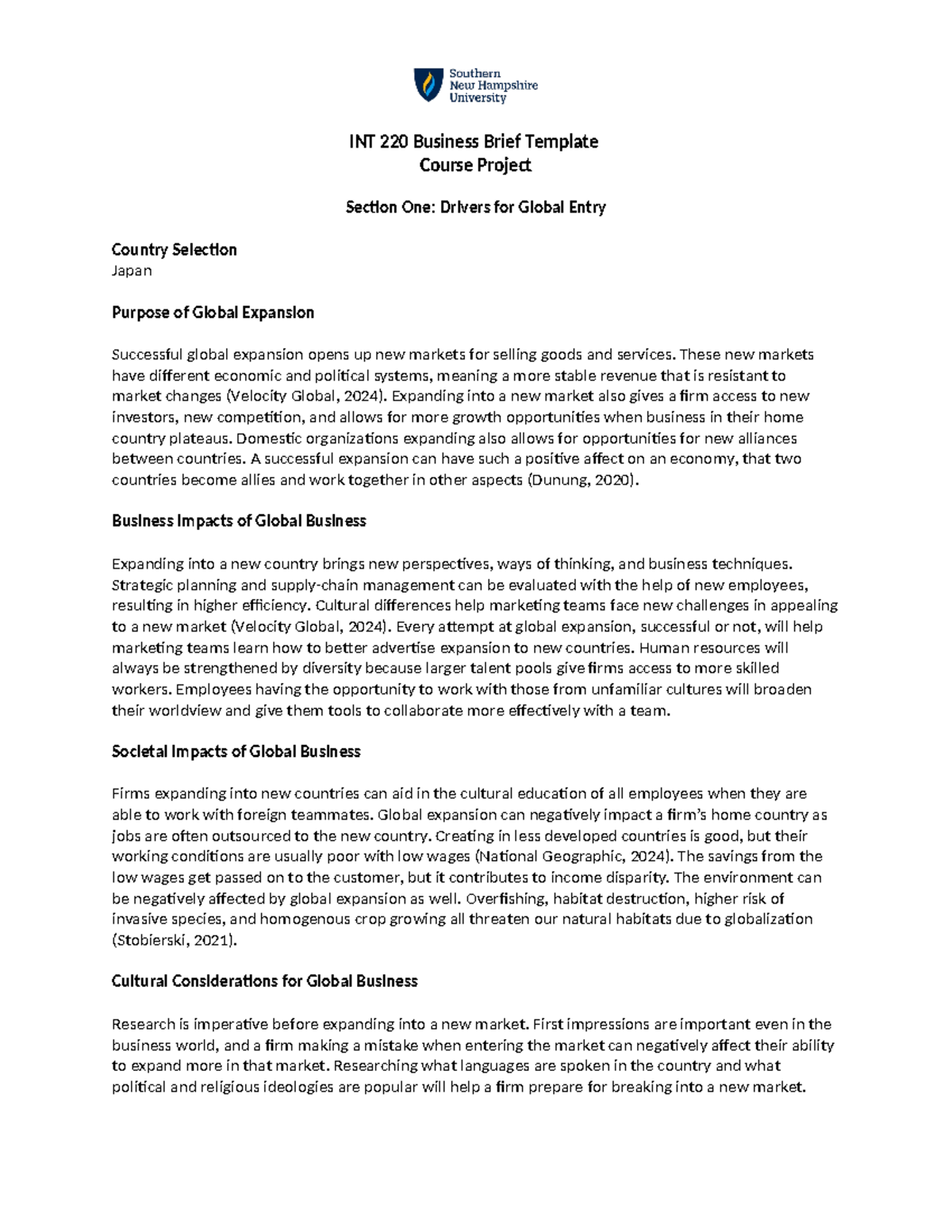 INT 220 Business Brief Template (Auto Recovered) - INT 220 Business ...