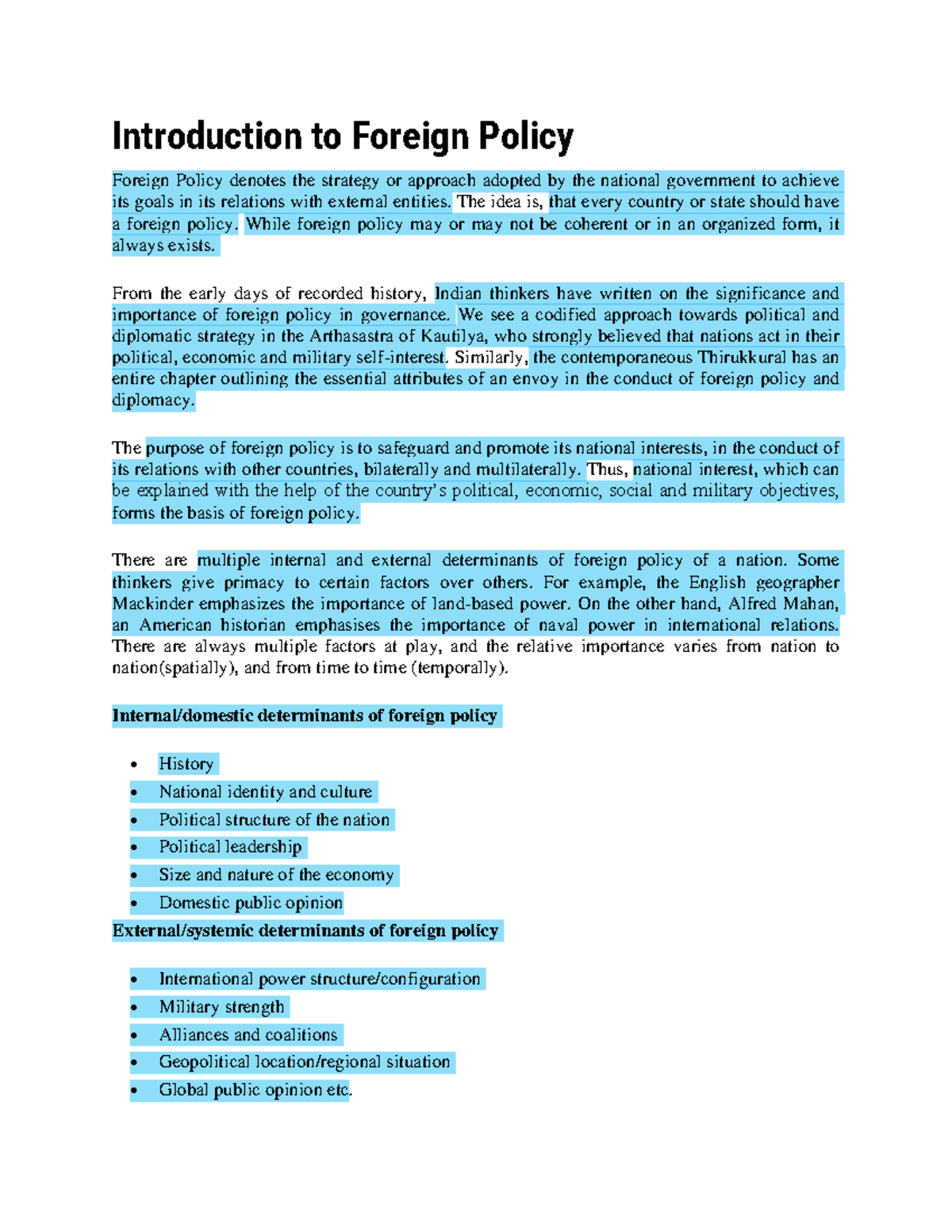 Unit 1-Determinants & Institutions of Foreign Policy - Introduction to ...