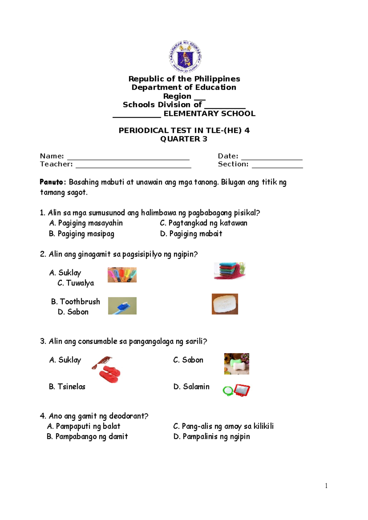 Grade 4 TLE Periodical Test - 4th Quarter Practice Materials - Studocu
