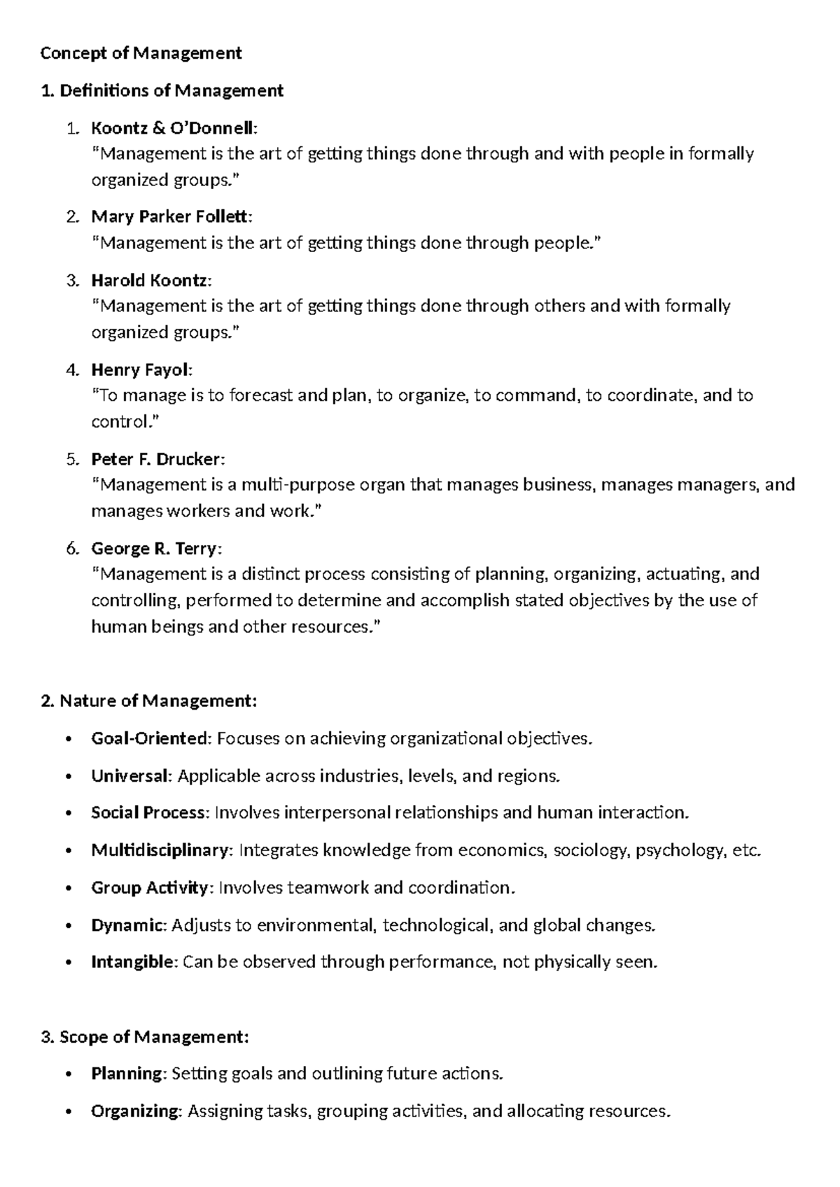 Concept of Management: Key Definitions & Principles (BBA) - Studocu