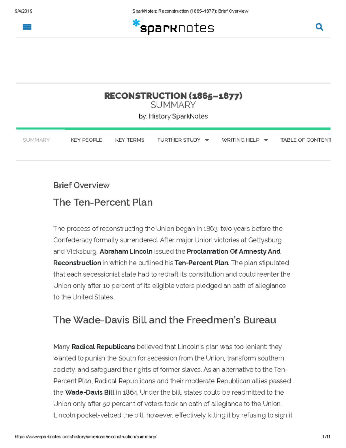 HIS 205 Final Exam Notes: Reconstruction Era (1865–1877) - Studocu