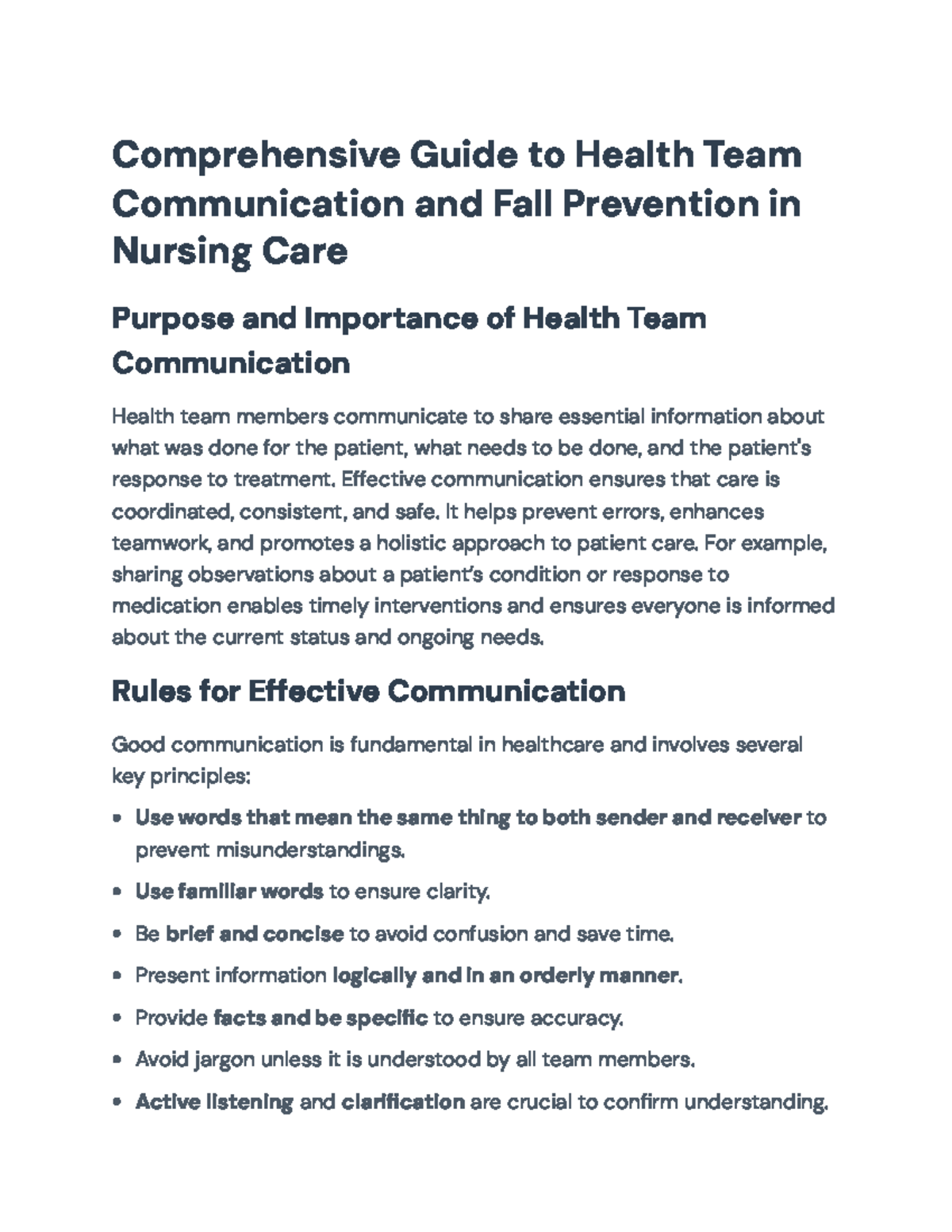 Comprehensive Guide to Nursing Communication & Fall Prevention ...