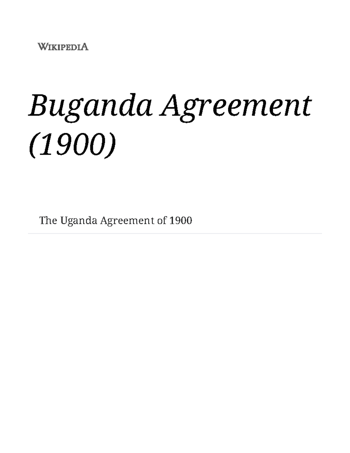 The Buganda Agreement of 1900: A Detailed Overview of Terms - Studocu