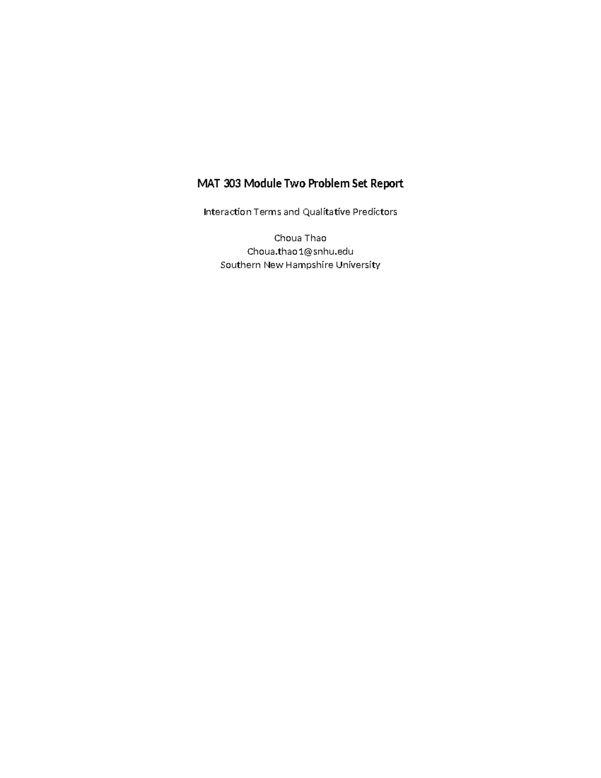 MAT 303 Module Two Problem Set: Regression Analysis of Fuel Efficiency ...