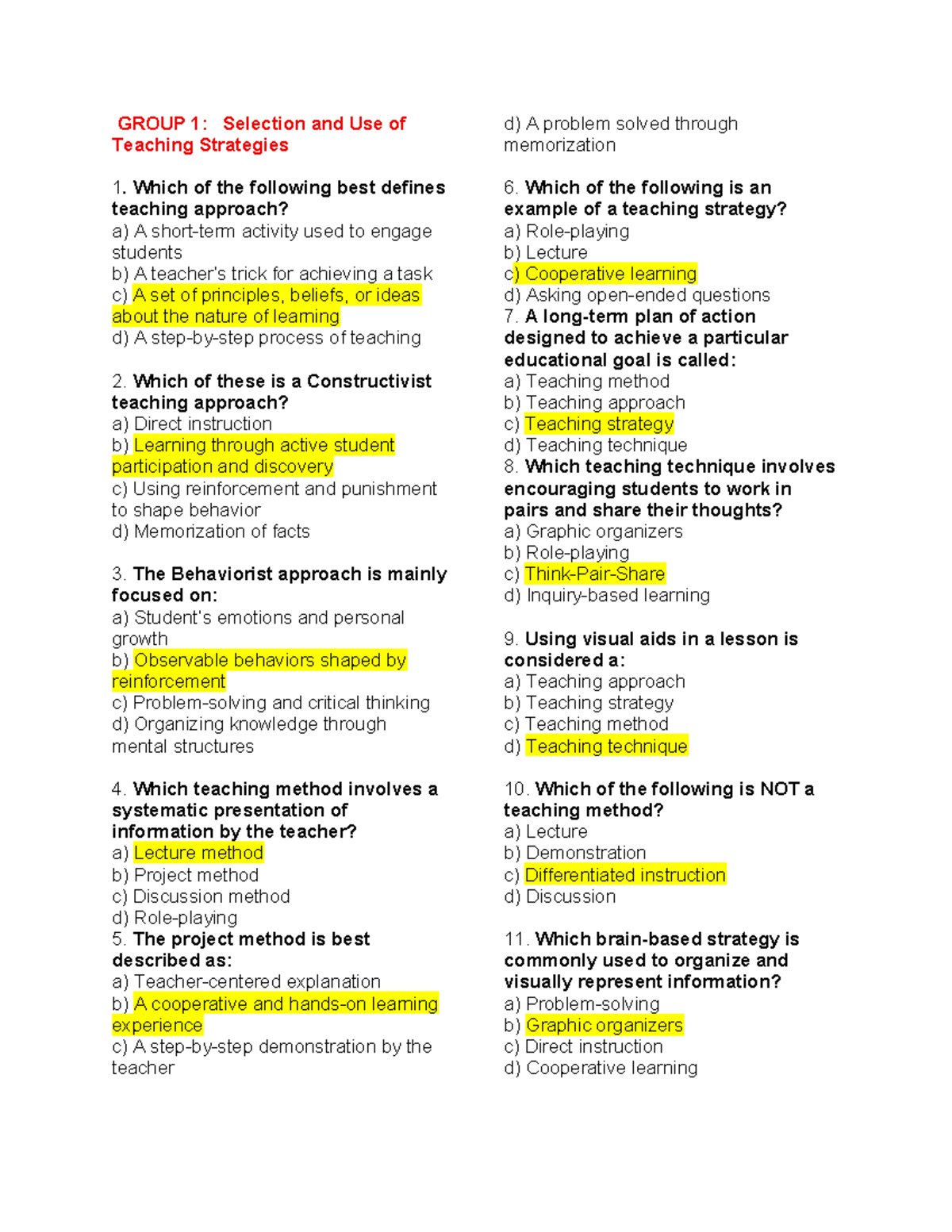 GROUP 1: Teaching Strategies and Approaches - Lecture Notes (Sec A 1-9 ...
