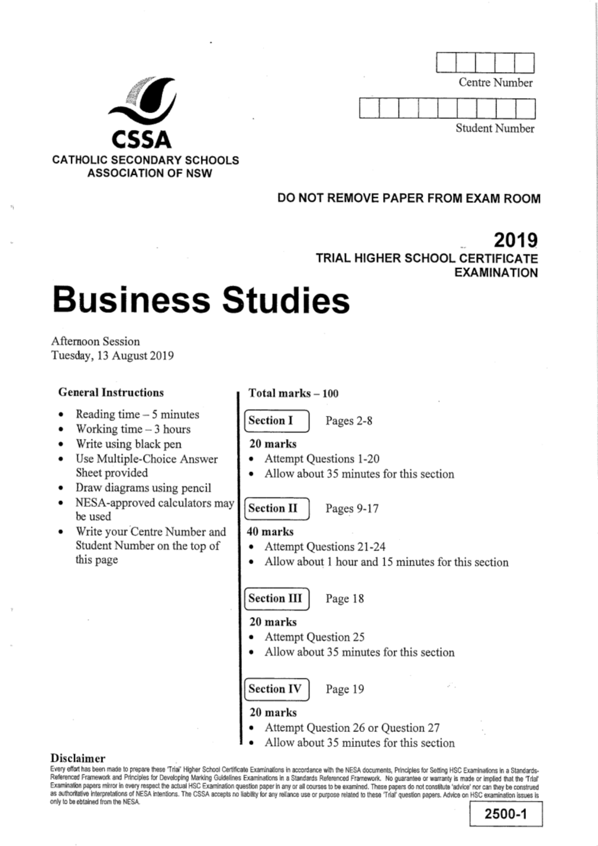 2019 Trial HSC Business Studies Exam - CSSA - Afternoon Session - Studocu