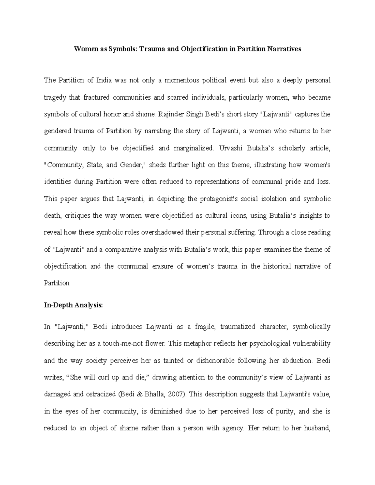 Position paper - Women as Symbols: Trauma and Objectification in ...